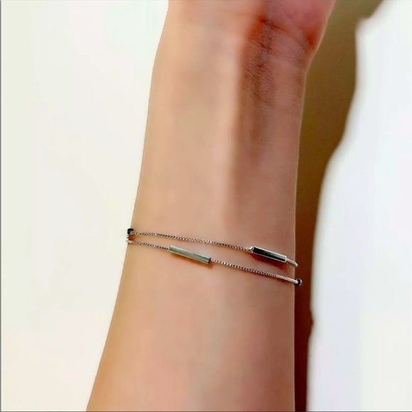NEW Sterling Silver Double Bar Chain Bracelet - Picture 1 of 10